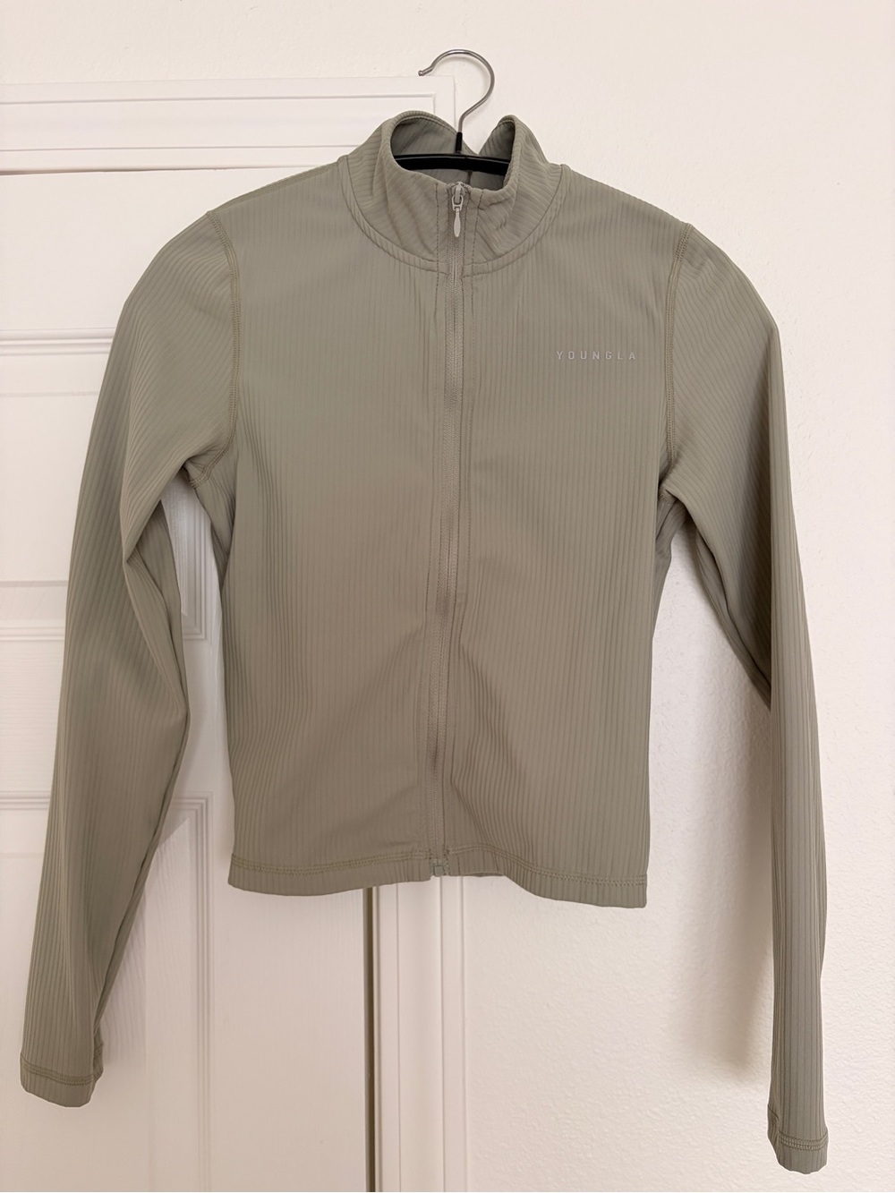 YOUNGLA Women's Ribbed Zip-Up Jacket in Sage Luna fitted jacket small